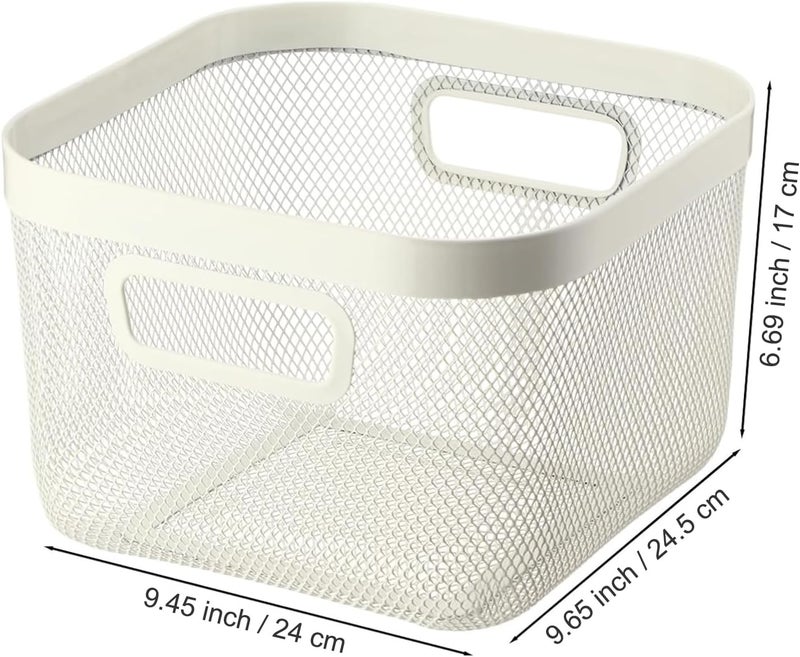 AJIODA Metal Mesh Steel Baskets, Household Wire Storage Organizer Bin Garden Harvest Basket Multi-functional Fruit Baskets with Handles for Kitchen Bathroom Picnic Shopping Decor Cabinet Home, Beige - Image 3